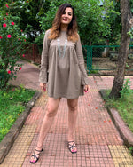 Load image into Gallery viewer, KHAKHEE GREEN COTTON LINEN MID DRESS WITH BELL SLEEVES
