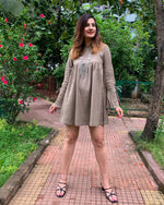 Load image into Gallery viewer, KHAKHEE GREEN COTTON LINEN MID DRESS WITH BELL SLEEVES
