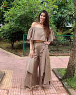 Load image into Gallery viewer, KHAKHEE GREEN OFF SHOULDER FLARED TOP PAIRED WITH FLARE PANTS
