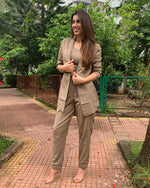 Load image into Gallery viewer, KHAKHEE GREEN 3 PIECES SET WITH LONG BLAZER JACKET, TUBE BUSTIER AND PANTS
