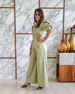 Load image into Gallery viewer, PISTA FRONT TIE UP AND PUFFED SHORT SLEEVED JUMPSUIT
