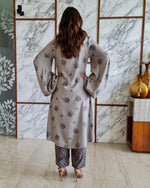 Load image into Gallery viewer, GREY LEAF PRINT JACKET WITH POLKA DOTS SPAGHETTI BUSTIER AND HAREM PANTS
