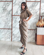 Load image into Gallery viewer, KHAKHEE GREEN LONG SHIRT DRAPE DRESS
