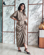 Load image into Gallery viewer, KHAKHEE GREEN LONG SHIRT DRAPE DRESS
