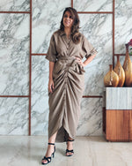 Load image into Gallery viewer, KHAKHEE GREEN LONG SHIRT DRAPE DRESS
