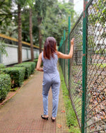 Load image into Gallery viewer, BLUE ASYMETRIC BUTTONED TOP AND FITTED TROUSER
