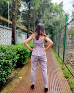 Load image into Gallery viewer, STRIPED PEPLUM TIE-UP STRAPED TOP WITH EASY FIT PANTS
