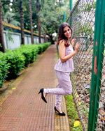 Load image into Gallery viewer, STRIPED PEPLUM TIE-UP STRAPED TOP WITH EASY FIT PANTS
