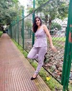 Load image into Gallery viewer, STRIPED PEPLUM TIE-UP STRAPED TOP WITH EASY FIT PANTS
