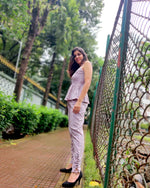 Load image into Gallery viewer, STRIPED PEPLUM TIE-UP STRAPED TOP WITH EASY FIT PANTS
