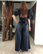 Load image into Gallery viewer, BLACK FRONT TIE UP AND PUFFED SHORT SLEEVED JUMPSUIT
