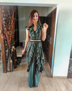 Load image into Gallery viewer, GREEN RUFFLE SKIRT SAREE WITH FRILLED BLOUSE
