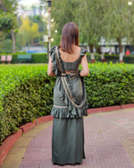 Load image into Gallery viewer, GREEN RUFFLE SKIRT SAREE WITH FRILLED BLOUSE

