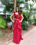 Load image into Gallery viewer, MAROON RUFFLE SKIRT SAREE WITH FRILLED BLOUSE
