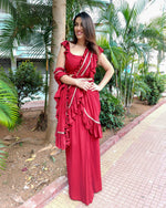 Load image into Gallery viewer, MAROON RUFFLE SKIRT SAREE WITH FRILLED BLOUSE
