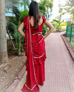 Load image into Gallery viewer, MAROON RUFFLE SKIRT SAREE WITH FRILLED BLOUSE
