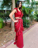 Load image into Gallery viewer, MAROON RUFFLE SKIRT SAREE WITH FRILLED BLOUSE
