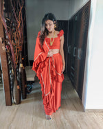 Load image into Gallery viewer, RED RUFFLE SKIRT SAREE WITH FRILLED BLOUSE
