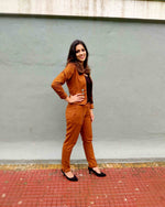 Load image into Gallery viewer, DARK MUSTARD SHORT JACKET PAIRED WITH FITTED PANTS
