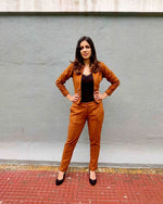 Load image into Gallery viewer, DARK MUSTARD SHORT JACKET PAIRED WITH FITTED PANTS

