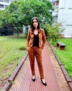 Load image into Gallery viewer, DARK MUSTARD SHORT JACKET PAIRED WITH FITTED PANTS
