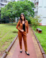 Load image into Gallery viewer, DARK MUSTARD SHORT JACKET PAIRED WITH FITTED PANTS
