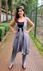 Load image into Gallery viewer, TEAL SLEEVELESS LONG JACKET AND WELL FITTED TROUSER
