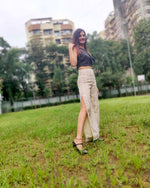Load image into Gallery viewer, JUTE COTTON STRIPE FLARE PANT WITH SLIT
