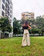 Load image into Gallery viewer, JUTE COTTON STRIPE FLARE PANT WITH SLIT
