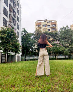 JUTE COTTON STRIPE FLARE PANT WITH SLIT