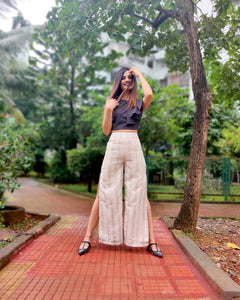 JUTE COTTON STRIPE FLARE PANT WITH SLIT