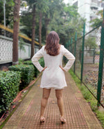 Load image into Gallery viewer, WHITE LONG BLAZER JACKET CO ORD WITH TUBE BUSTIER AND SHORTS
