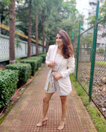 Load image into Gallery viewer, WHITE LONG BLAZER JACKET CO ORD WITH TUBE BUSTIER AND SHORTS
