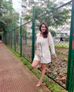 Load image into Gallery viewer, WHITE LONG BLAZER JACKET CO ORD WITH TUBE BUSTIER AND SHORTS
