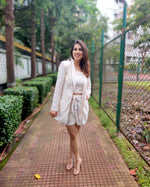 Load image into Gallery viewer, WHITE LONG BLAZER JACKET CO ORD WITH TUBE BUSTIER AND SHORTS
