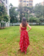 Load image into Gallery viewer, RED FLORAL PRINTED HALTER NECK TOP CO-ORD WITH SKIRT
