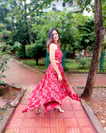 Load image into Gallery viewer, RED FLORAL PRINTED HALTER NECK TOP CO-ORD WITH SKIRT
