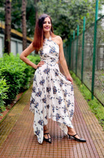 Load image into Gallery viewer, WHITE FLORAL PRINT HALTER NECK TOP CO-ORD WITH SKIRT
