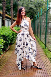 WHITE FLORAL PRINT HALTER NECK TOP CO-ORD WITH SKIRT