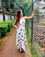 Load image into Gallery viewer, WHITE FLORAL PRINT HALTER NECK TOP CO-ORD WITH SKIRT

