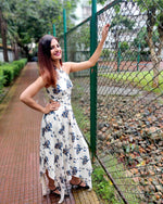 Load image into Gallery viewer, WHITE FLORAL PRINT HALTER NECK TOP CO-ORD WITH SKIRT
