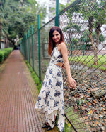 Load image into Gallery viewer, WHITE FLORAL PRINT HALTER NECK TOP CO-ORD WITH SKIRT
