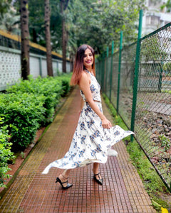 WHITE FLORAL PRINT HALTER NECK TOP CO-ORD WITH SKIRT