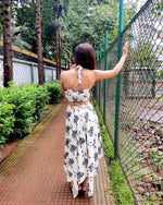 Load image into Gallery viewer, WHITE FLORAL PRINT HALTER NECK TOP CO-ORD WITH SKIRT

