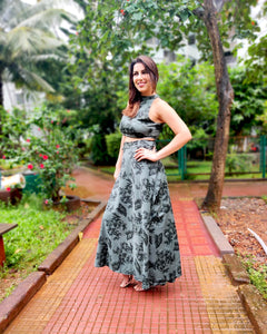 TEAL FLORAL PRINTED TOP WITH WRAP AROUND SKIRT