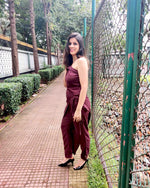 Load image into Gallery viewer, MAROON WRAP AROUND WITH CROSSOVER STRAP JUMPSUIT
